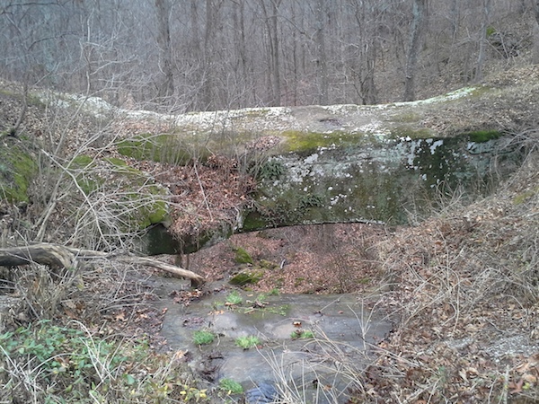 Natural rock bridge. On private property right on the road. Western Washington Co, Ohio. Near the Triple Nickel.