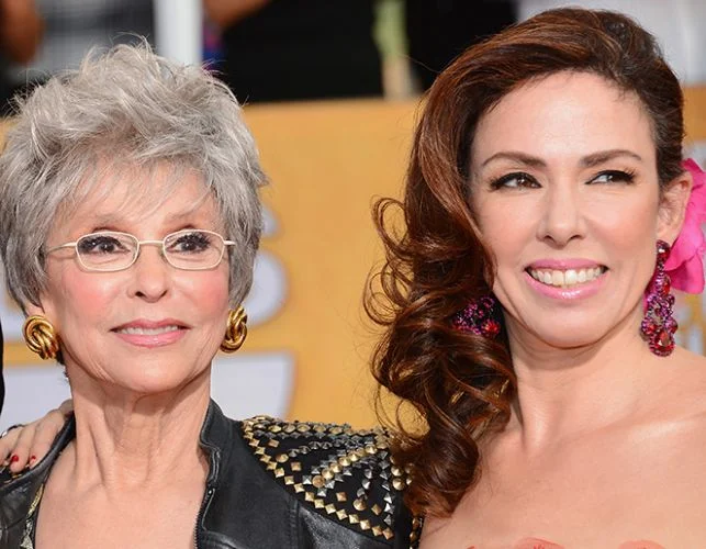 Rita Moreno and daughter Fernanda Luisa Gordon at the golden globes both in Barrera Earrings