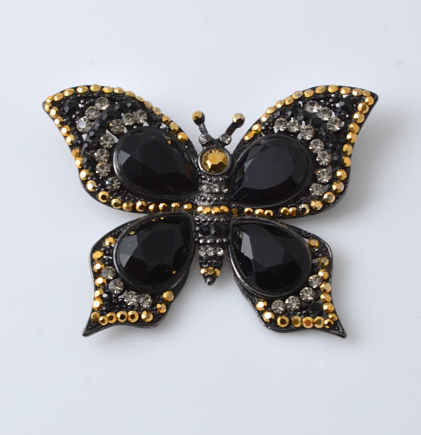 Elegant Black and Gold Butterfly Brooch 1.75 Inch Black Butterfly Brooch Pin Rhinestone Enamel Gold  main image 2