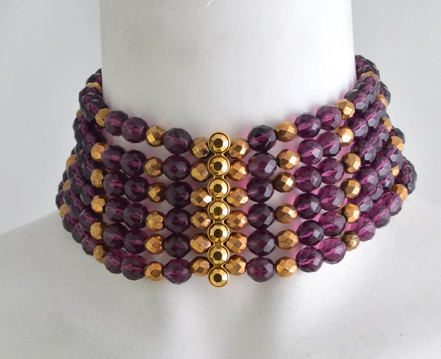 Jose & Maria Barrera-Amethyst and gold bead choker necklace