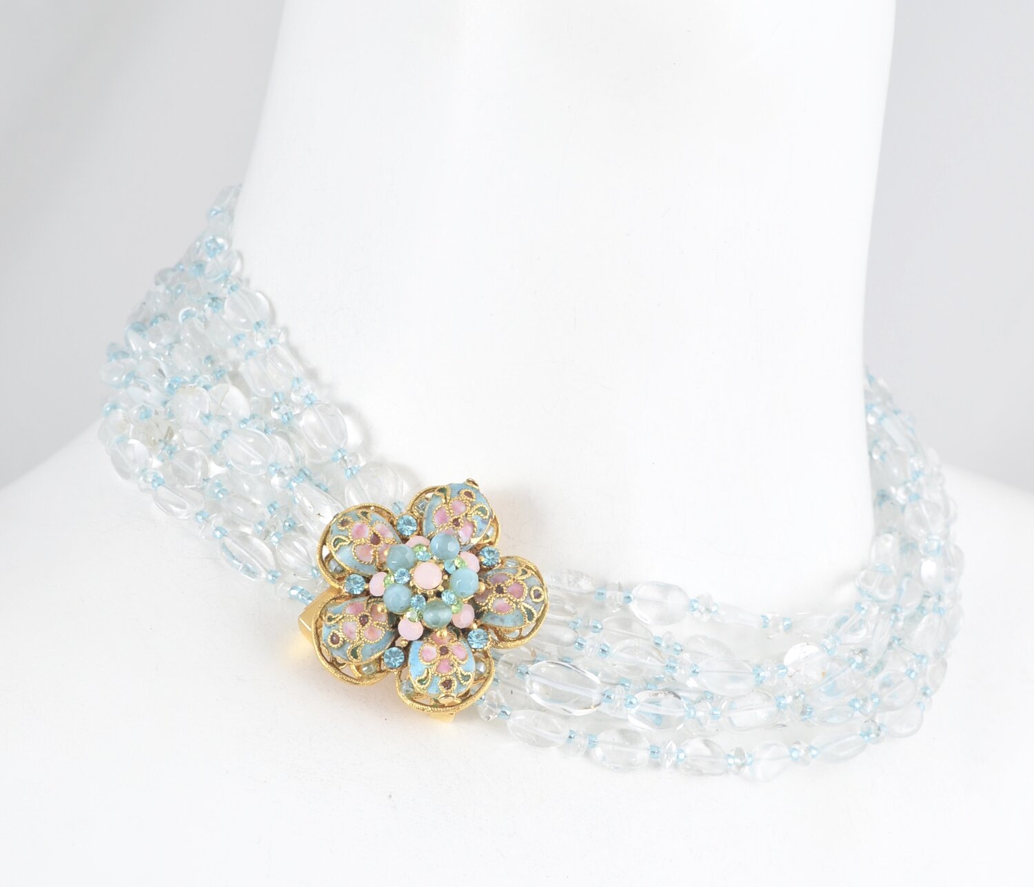Jose & Maria Barrera-Dramatic Genuine Rose Quartz and Fresh Water Pearl  Collar Necklace