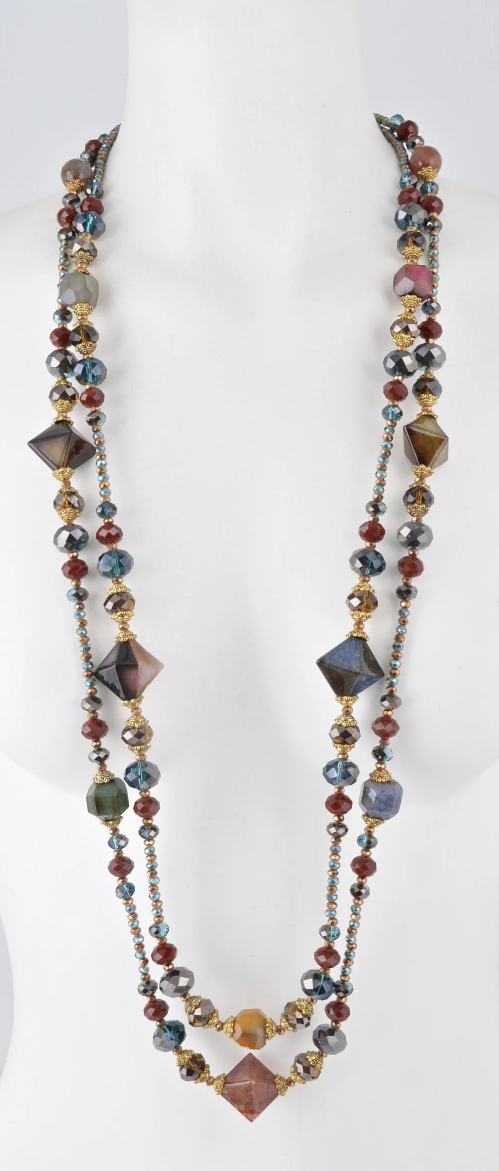 Jose Maria Barrera-Double Strand Jewel Tone Agates and Luster