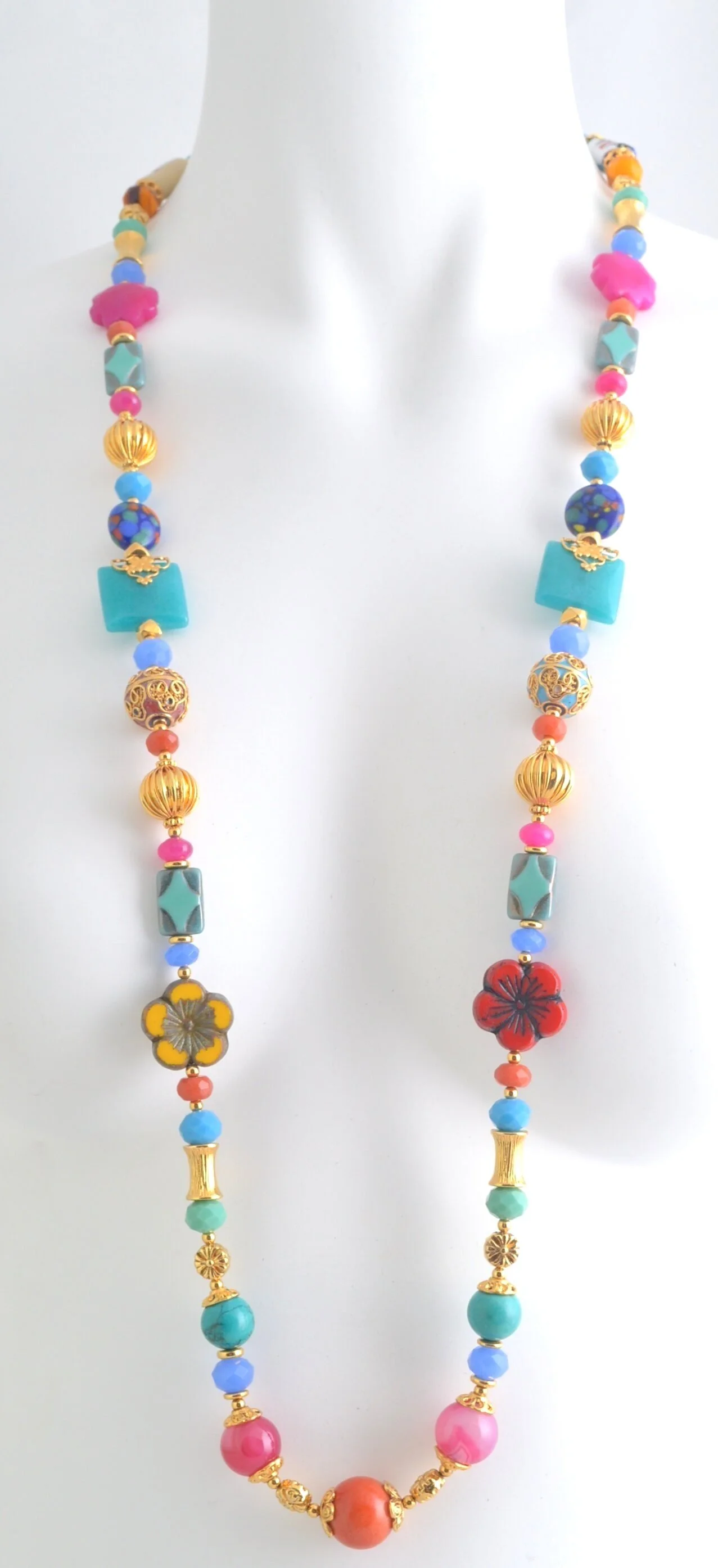 multi color multi shape beaded necklace