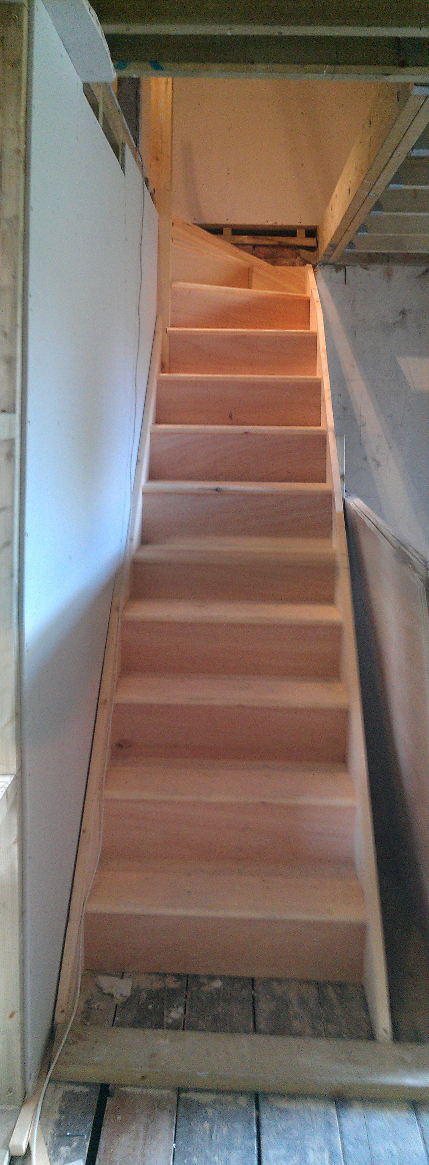 Very happy to see our tight little loft stair going in, looks spacious enough in the flesh!