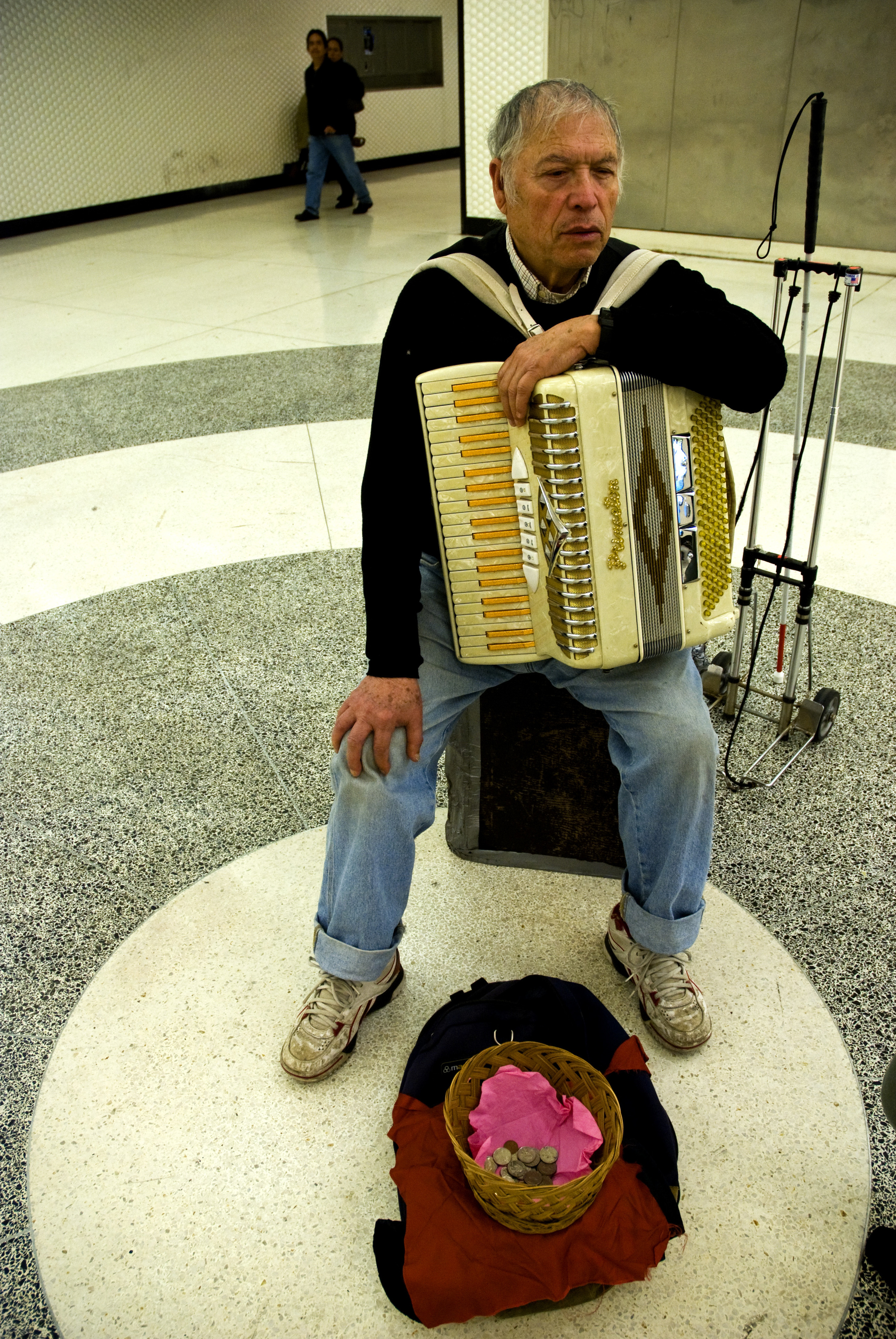  Louis Lopez is blind, but that didn't stop him from learning the accordion. He moved from Chicago to San Francisco in the 70s, and plays to the multitudes of commuters who wind their way through the Powell St. BART station every day. 