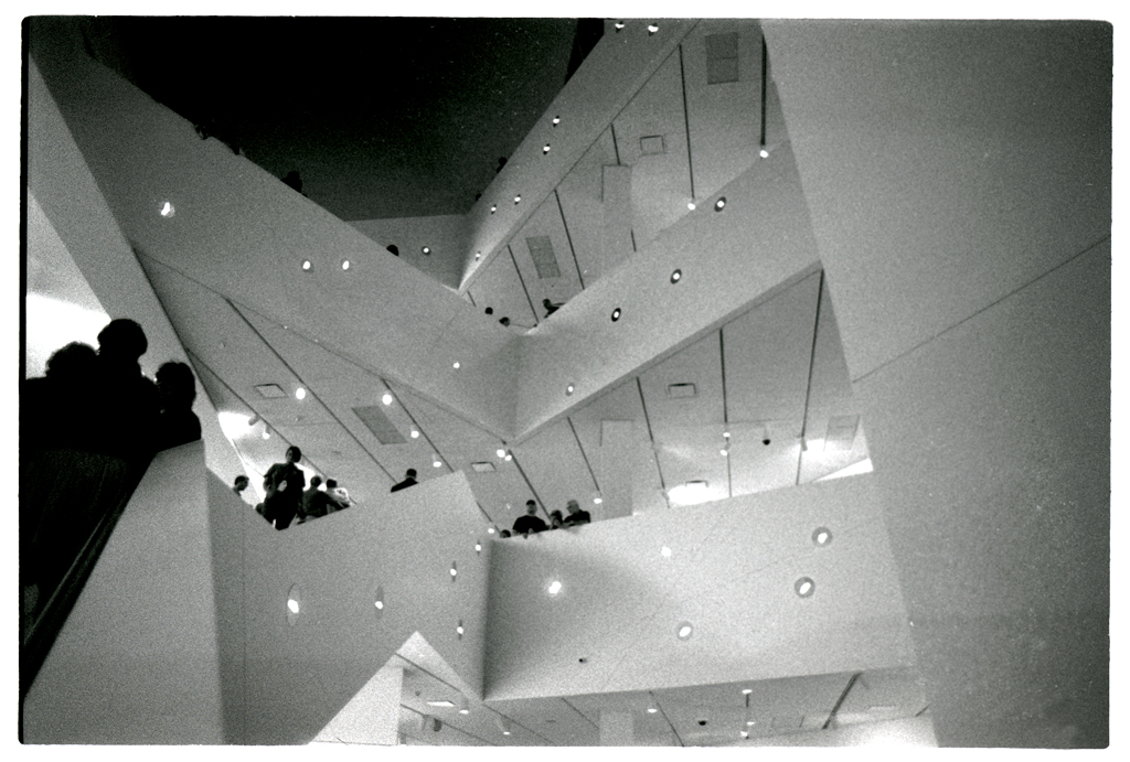 The interior of the Denver Art Museum's Frederic C. Hamilton building on its opening night, October 2006