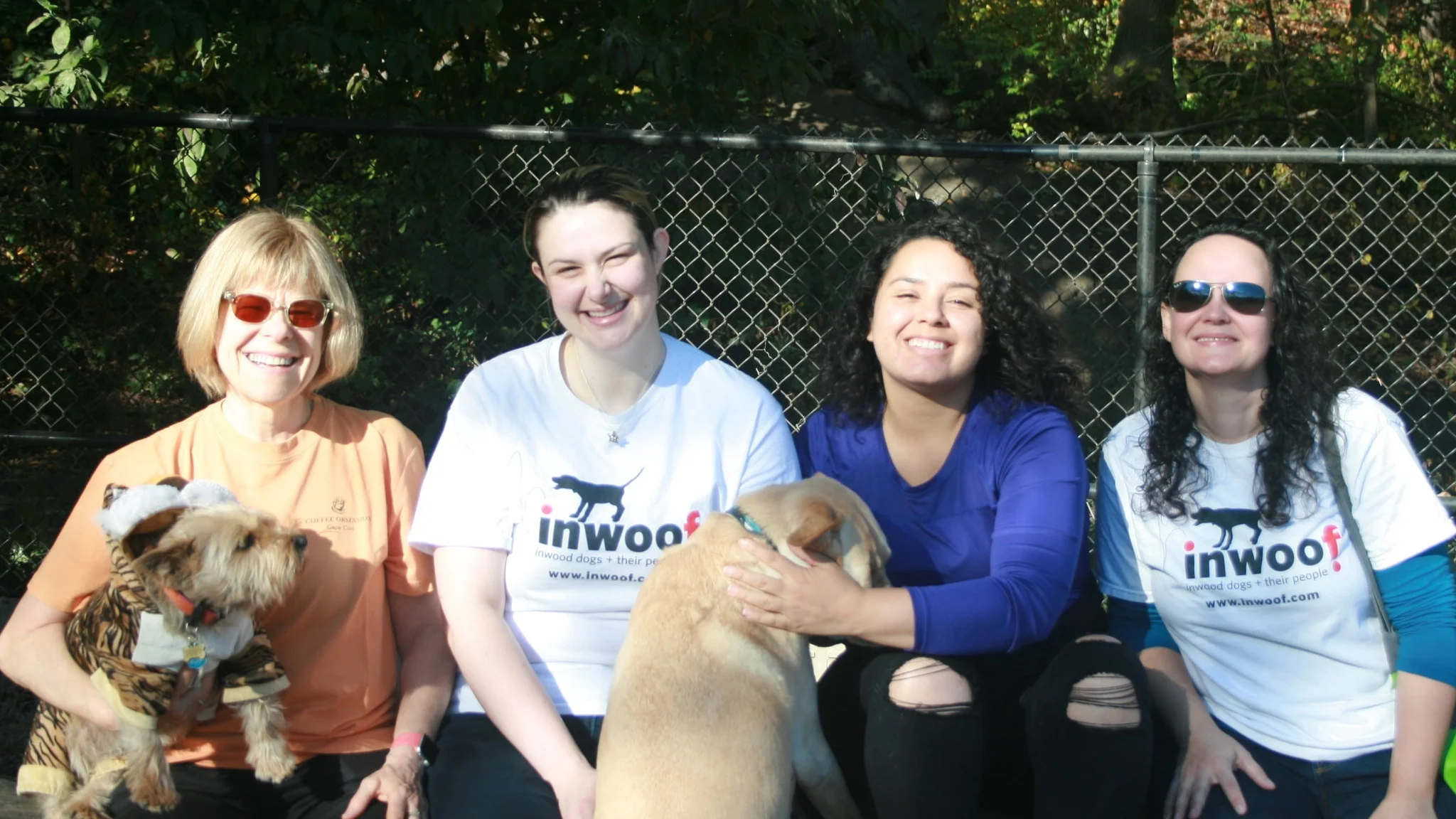 Current and former Inwoof officers at the 2017 Howl-O-Ween event. From left to right: Rebecca Klein (Treasurer), Larissa McDowell (former Vice President), Lisette Guillermo (former Parks Liason), Valerie Fullarton (President)