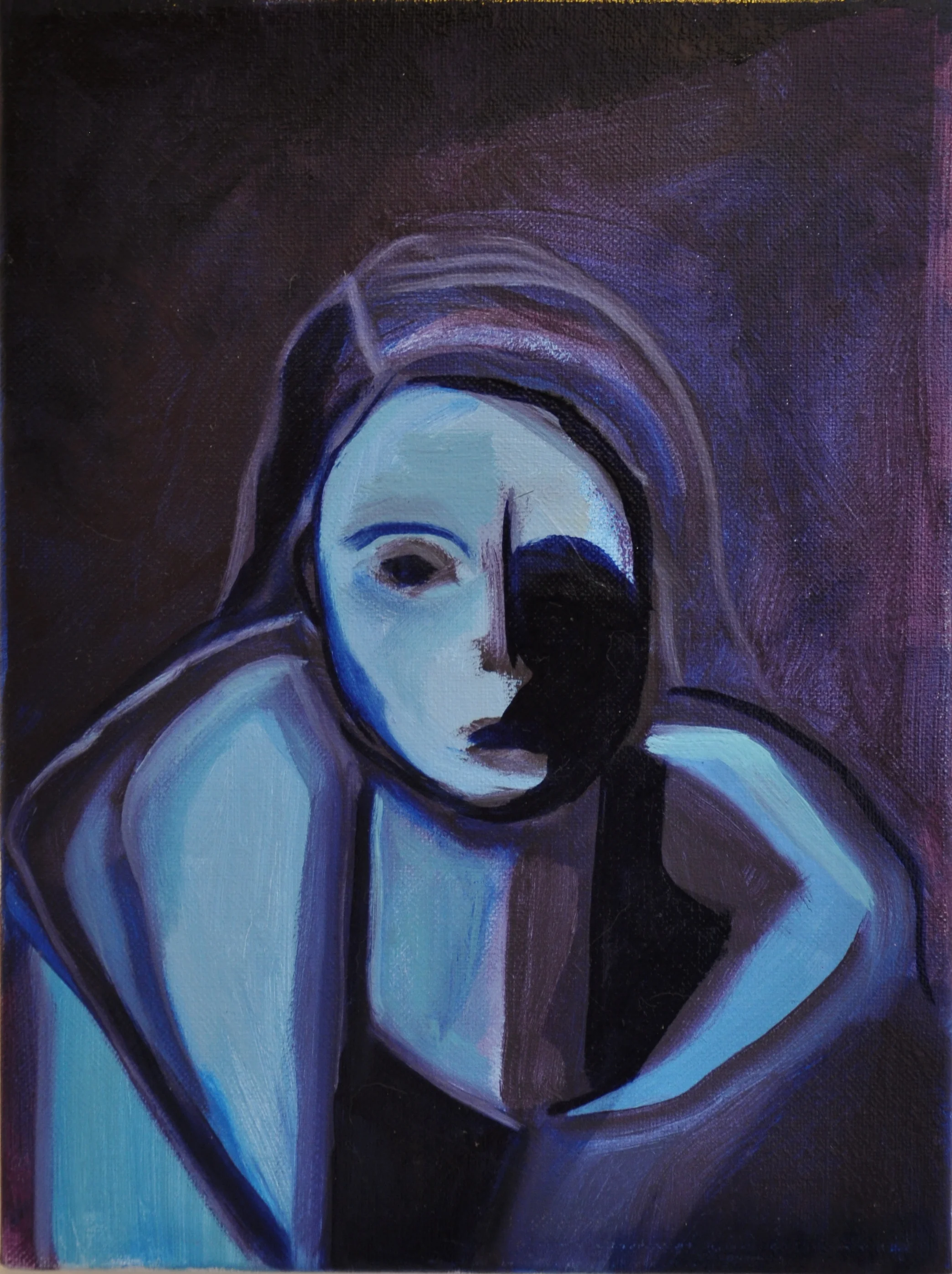   Purple Coat . Oil on linen. 12 x 9 inches 