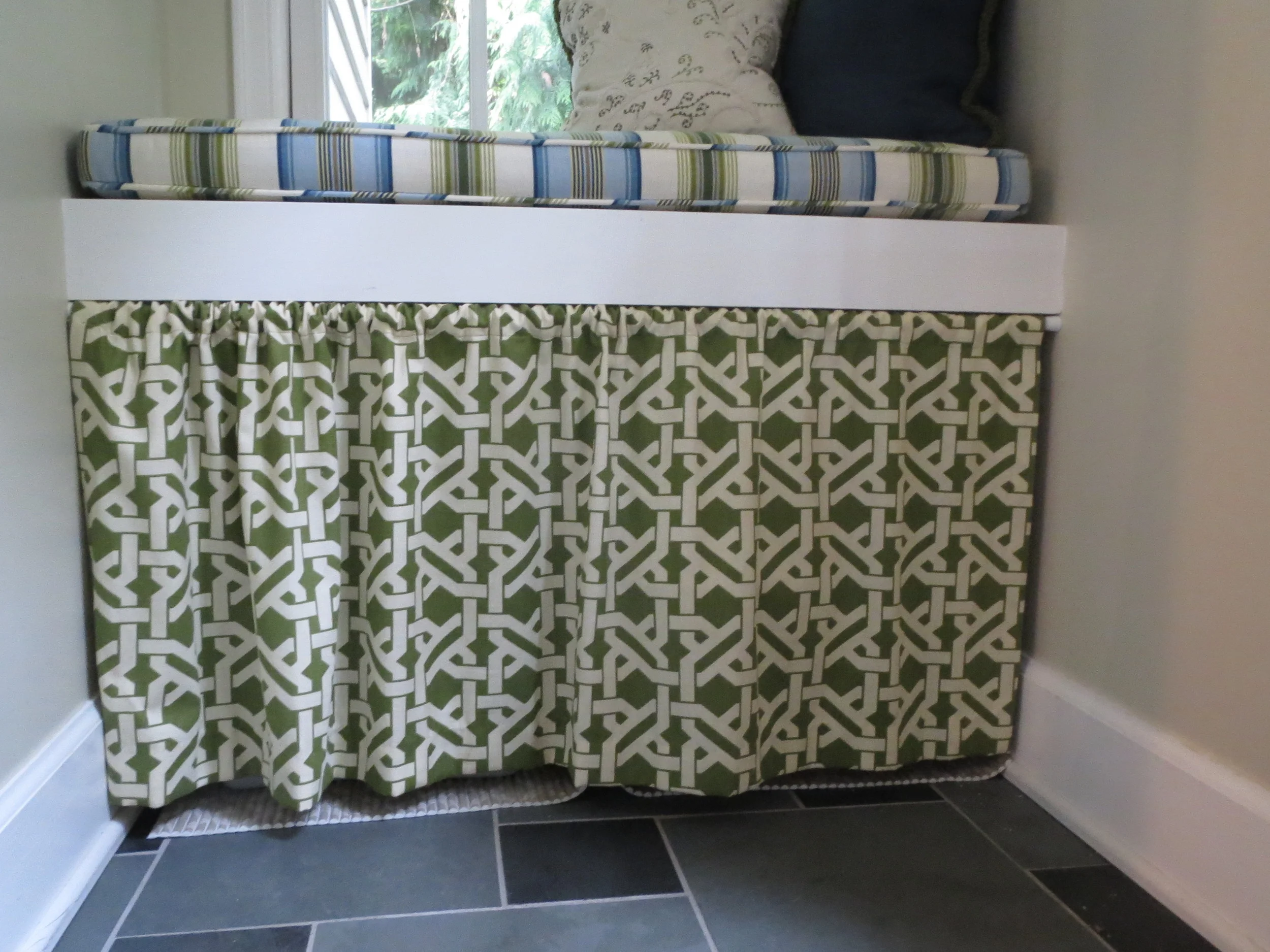 Built in bench (curtain hides litter box)