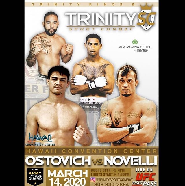 Come check out some great, local Hawaii MMA on March 14! (I&rsquo;m looking at you @tridium_music, @gbachran @geofunky , @arielhelwani , @newyorkric @espnmma @blessedmma  @yancymedeiros @rachaelostovich ) Always a great time and come support these aw