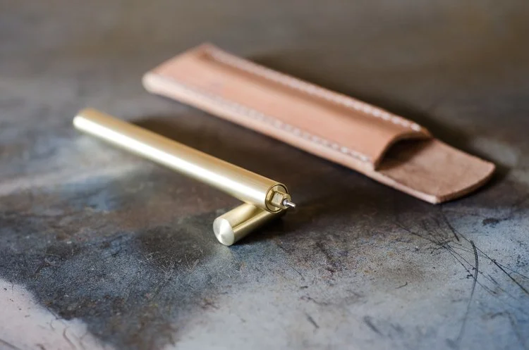 ATELEIA Brass Pen and Leather Sleeve
