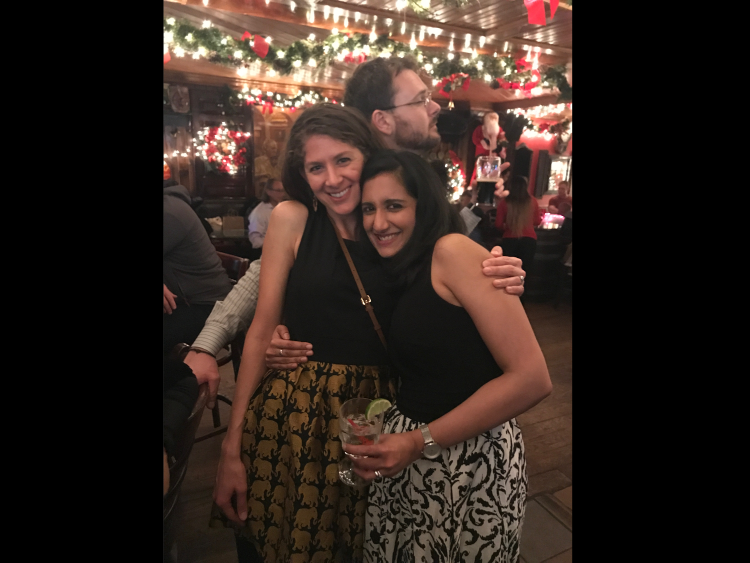 The postdoc mentor and student mentee relationship is one to celebrate. (left to right) Bethany Schaffer, Kripa Ganesh (back, gracefully fleeing) Bethany’s husband, Alexander LaFortune December 2017
