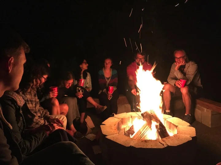 Telling lab legends over s’mores and a campfire (left to right) Edouard Mullarky, Joana Nunes, Sungyun Cho, Bethany Schaffer, Kripa Ganesh, Tanya Schild, Michal Nagiec, John Blenis September 2017
