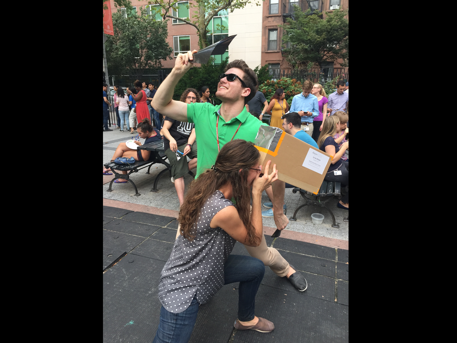  Varying complexities of lab-built solar eclipse viewing contraptions  (left to right) Adam Rosenzweig, Bethany Schaffer  August 2017 