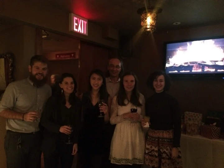 John and all his students at the Christmas Party (left to right) Tyler Thompson, Gwen Buel, Vivien Low, John Blenis, Tanya Schild, Joana Nunes December 2015