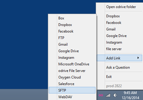 To link SFTP to odrive, just click on the odrive icon in your tray menu, select "Add Link".