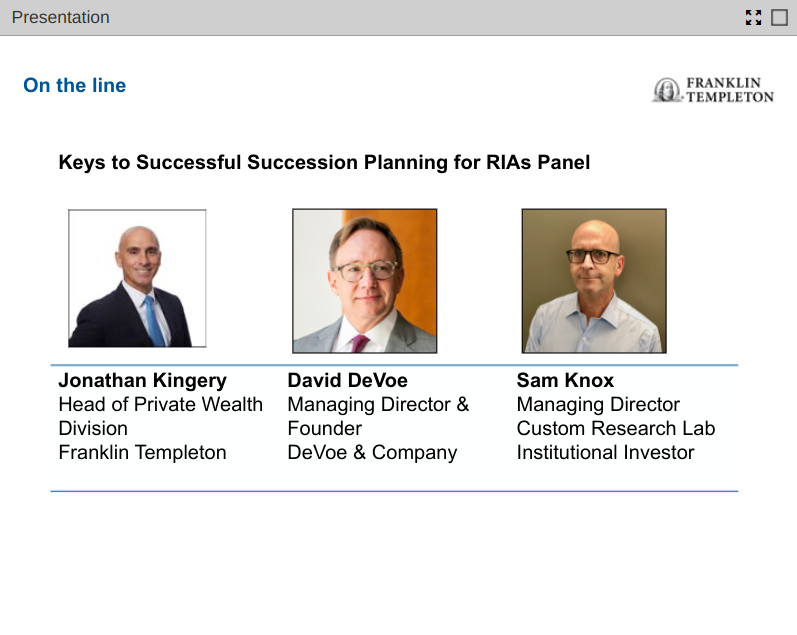 David DeVoe Presents on Franklin Templeton Webinar: Keys to Successful Succession Planning for RIAs