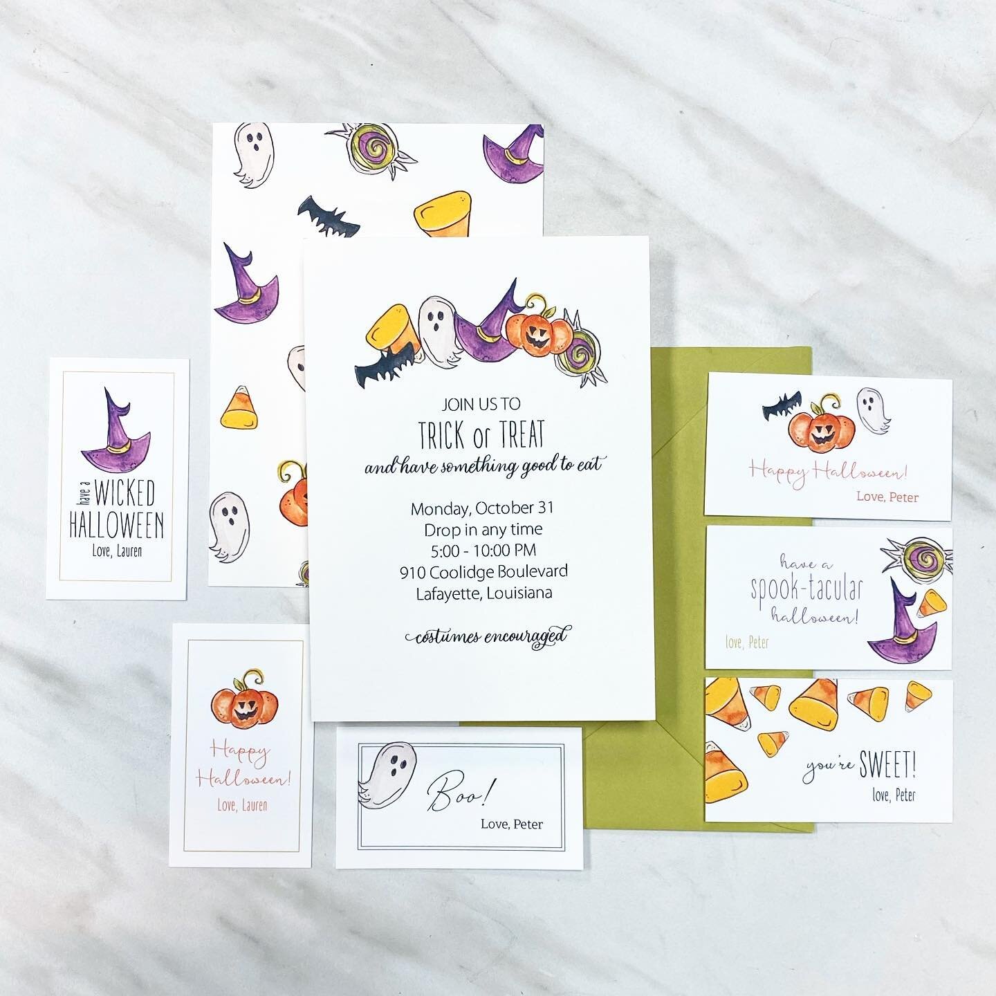 BOO! I&rsquo;ve added some fun Halloween designs to my pre-made invitation collection, as well as brand new gift tags! Have the party, send the invitation, tag the gift&hellip;why not! 🎃👻 #sibleydesigns #halloween #paperlove #louisianaartist #shopa