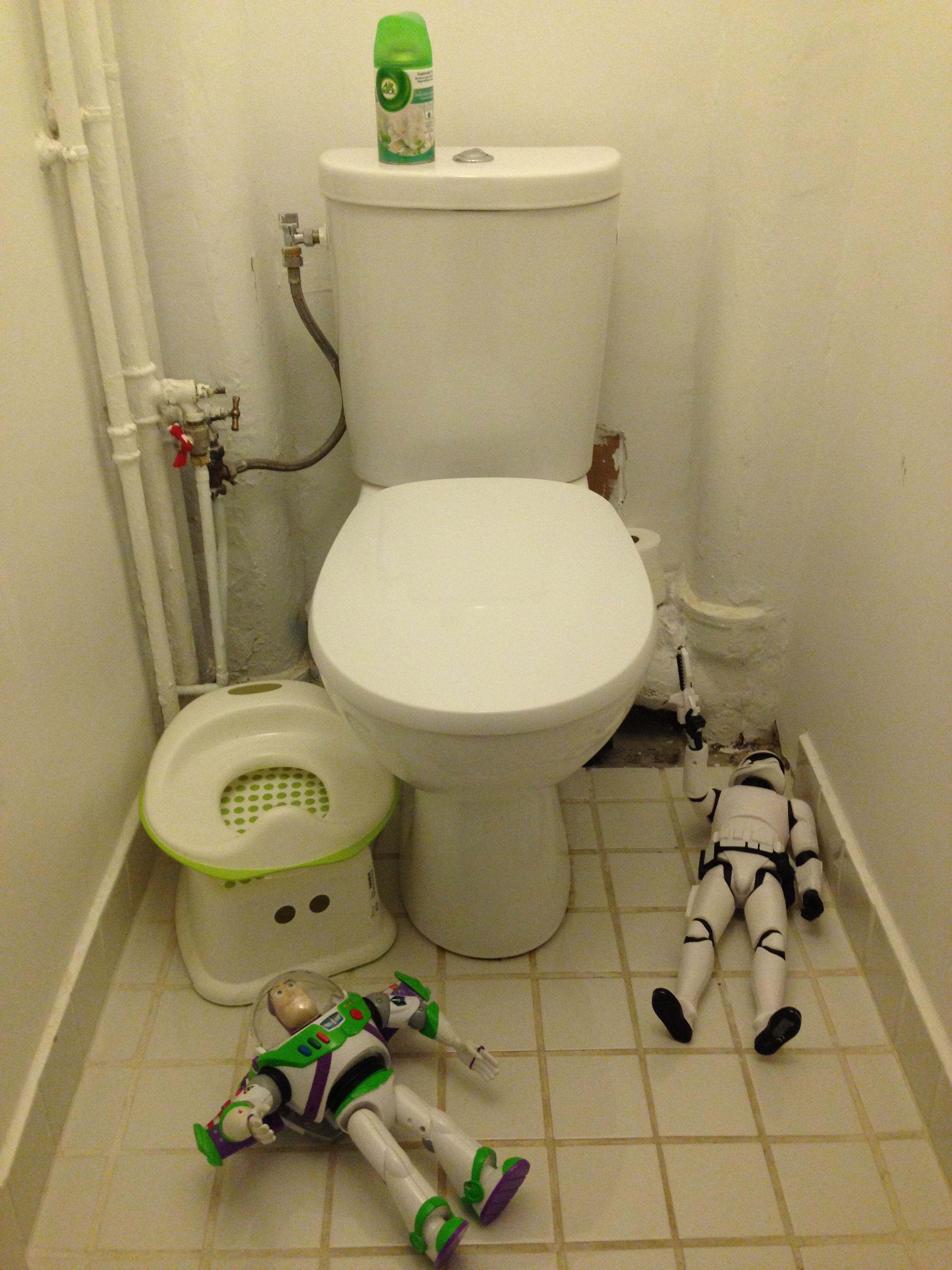 Crowded toilet. 
