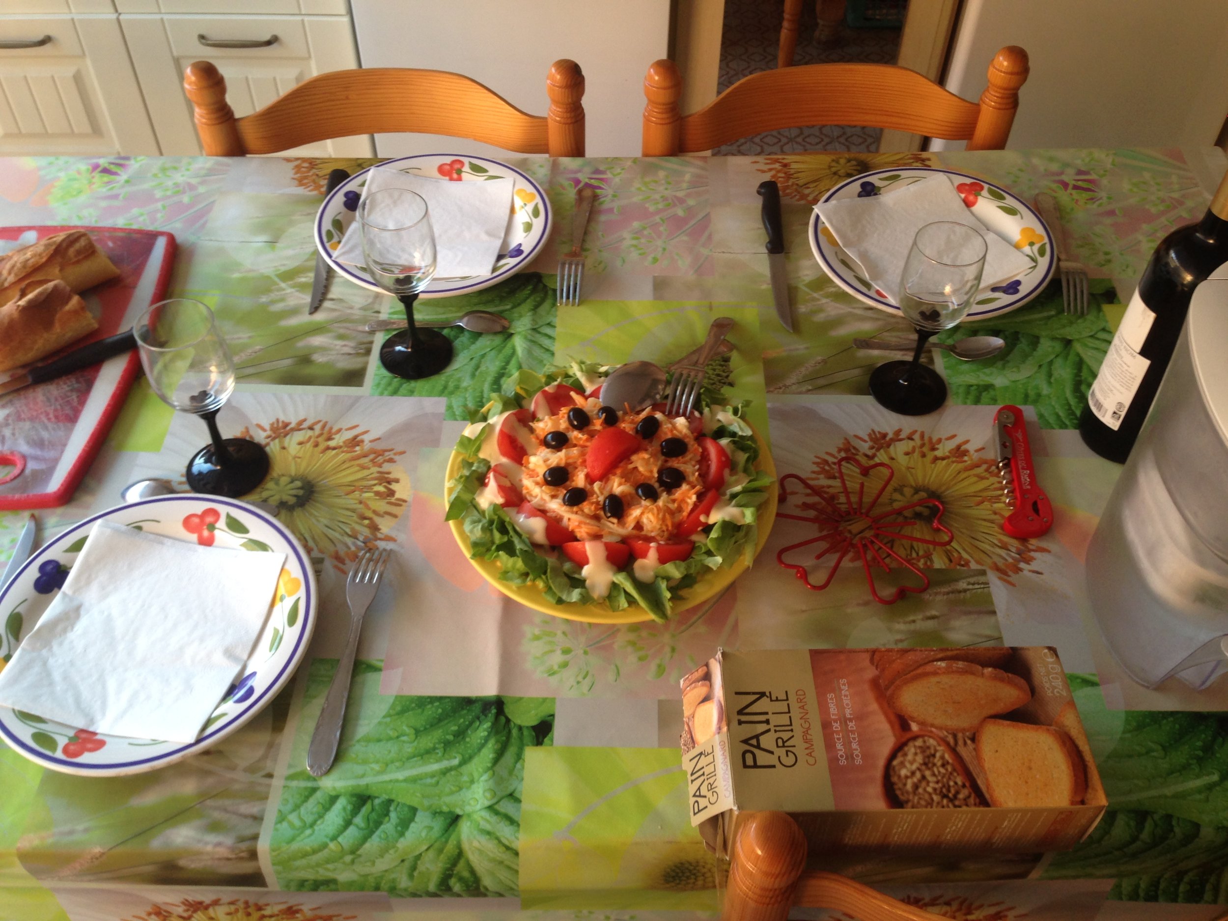 Dinner is served - the first course of three. 