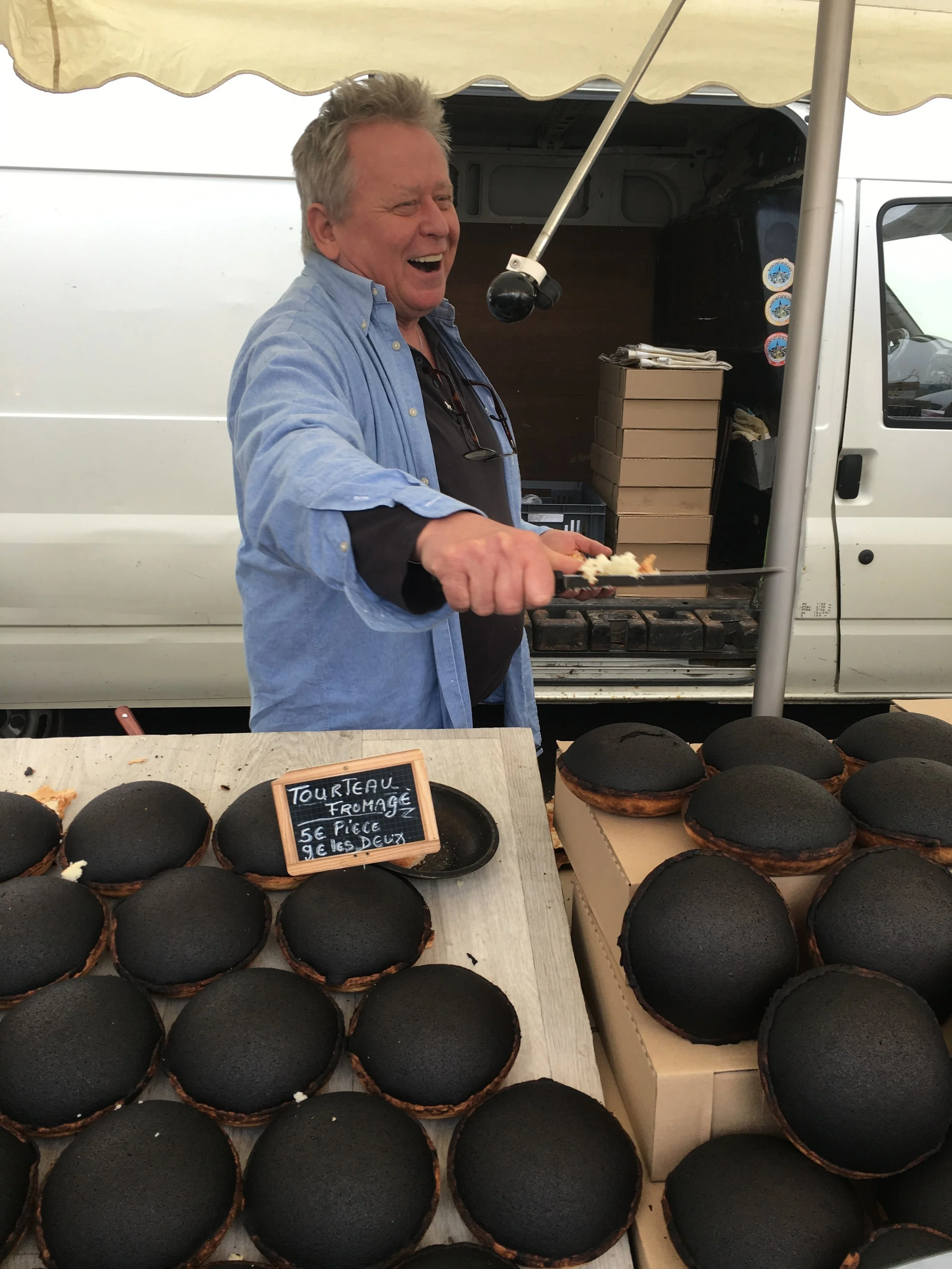 Torteau fromage - a kind of bready cheesecake thing with a burnt bread crust, quite tasty and served with a smile. 