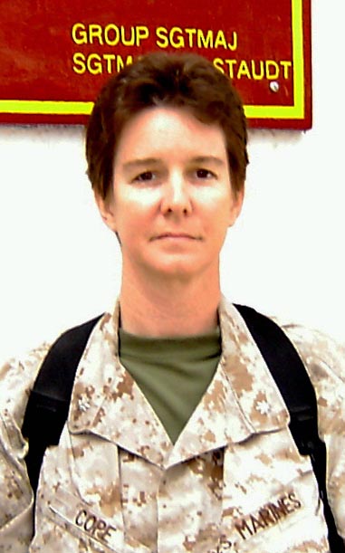   LtCol Sarah Cope (then Major Cope) led 44 male Marines in an MP Security detail escorting troops to Baghdad in 2003.     