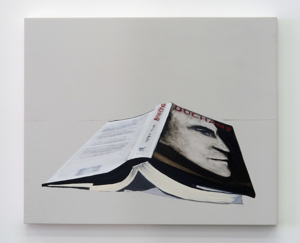 Whitney Bedford, Book (Duchamp) , 2013, ink and oil on panel 18 x 22 in. Photo: Evan Bedford