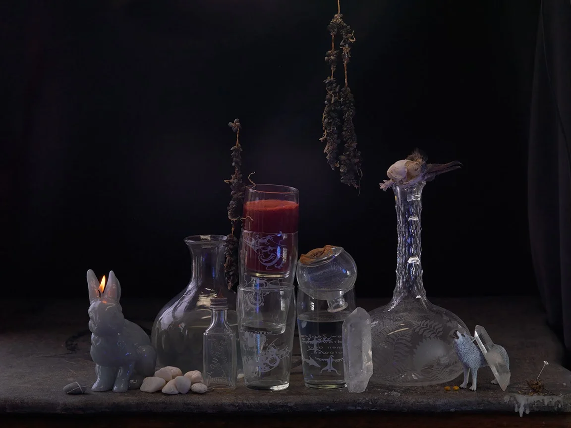 Still life with Mussel Spat, My Name Sigil, Crystals and Wolf Moon Holy Water, Ripiro 2013