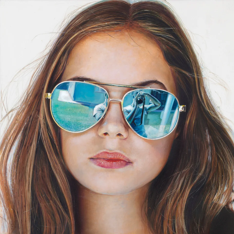Michael Zavros, Phoebe is 11/Linda Farrow, 2017, oil on board, 222 x 222 mm