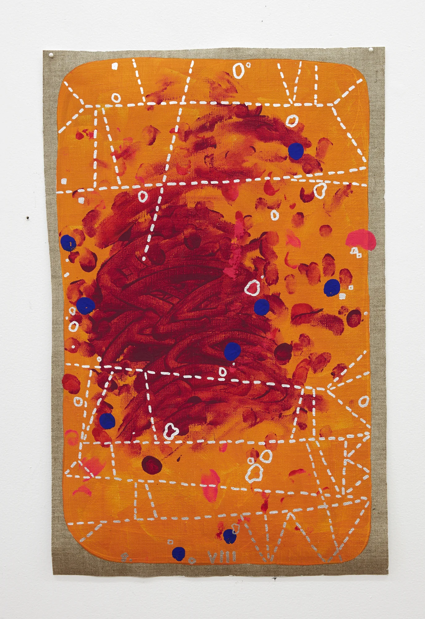 John Reynolds, RocksInTheSky...VIII 2017, oil paint marker on acrylic on linen, 620 x 390 mm