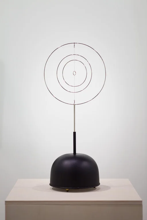Len Lye Roundhead 1961 (authorised reconstruction) steel, nylon, gold plated copper with motor and altered music box 675 x 255 mm dia. Len Lye Foundation Collection, Govett-Brewster Art Gallery Installation view: Starkwhite booth at Art Basel Hong Kong 2017