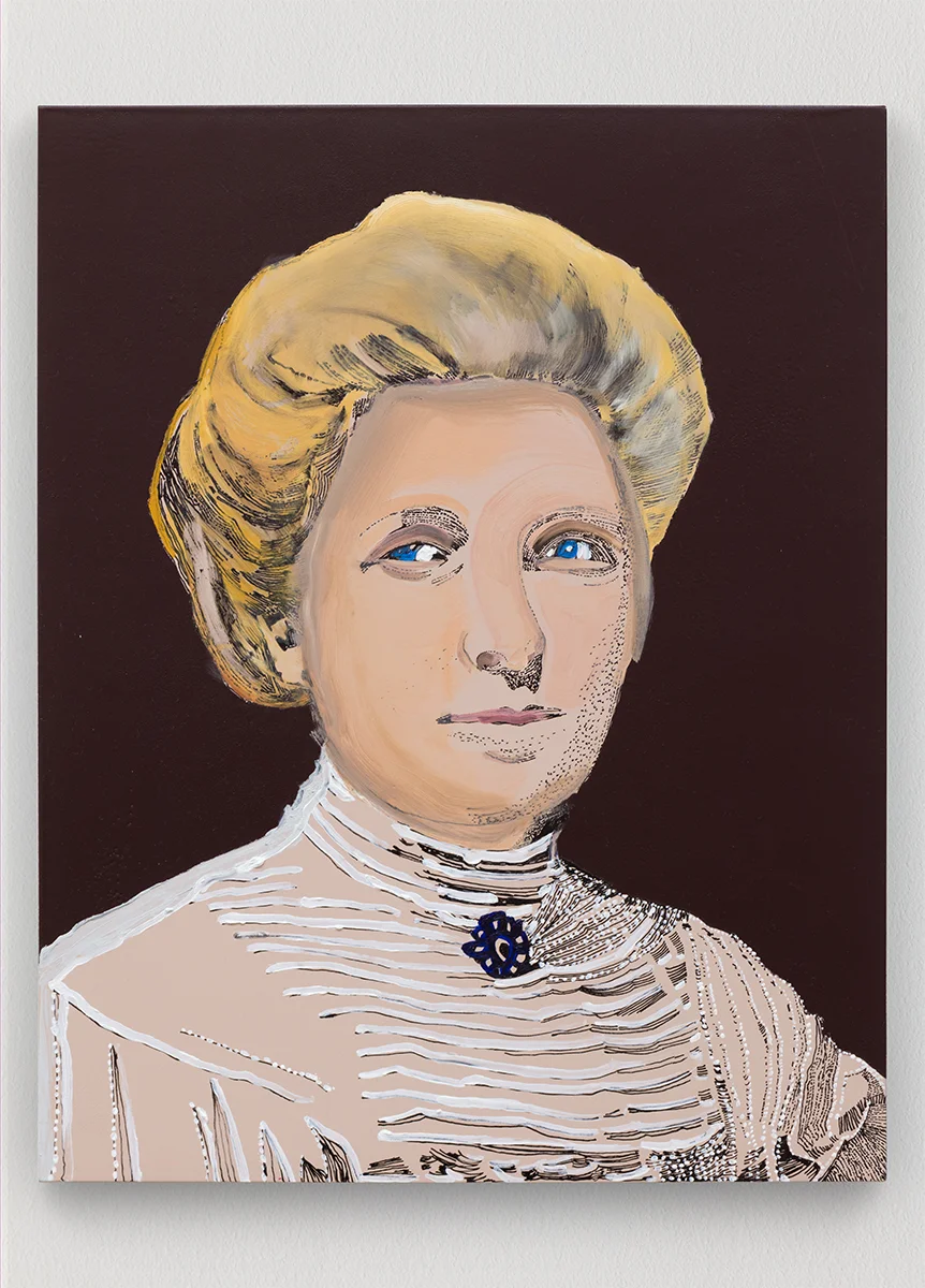 Whitney Bedford, Kate Sheppard/ Fem Votive , 2018, ink and oil on linen on panel, 19.5 x 15.5 in.