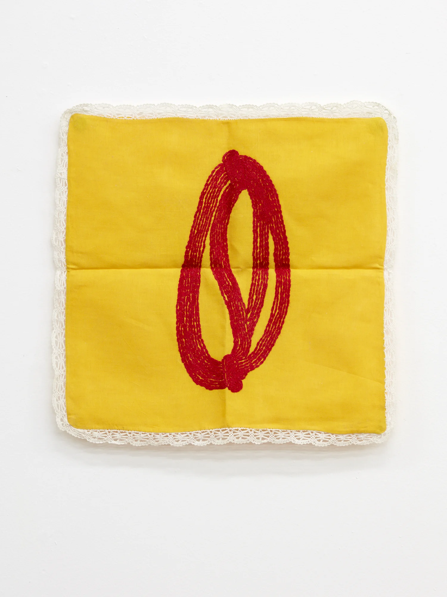 Ani O’Neill, Sample an Oyster , 1991, casement cotton, embroidery thread, lace