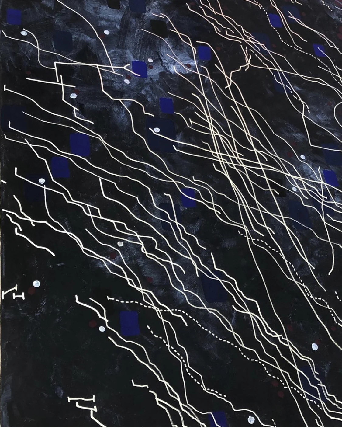 John Reynolds, View from a Cliff (detail), 2019, acrylic and silver marker on linen, 7 x 2.5 metres.