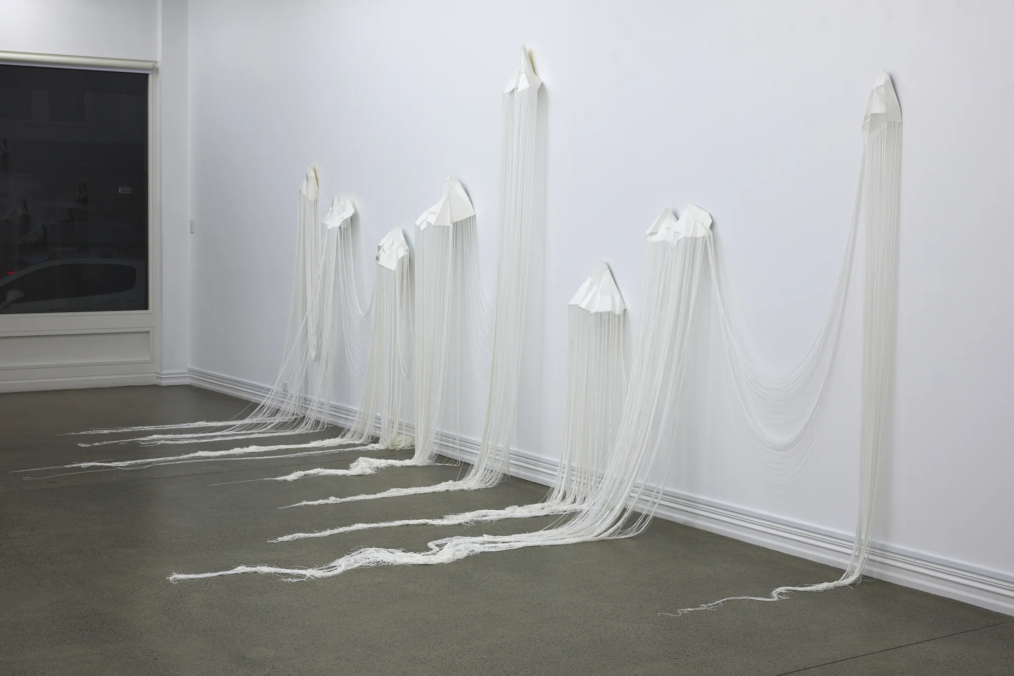 Yuk King Tan, Nine Mountains (detail), 2019, string, cardboard, glue, dimensions variable