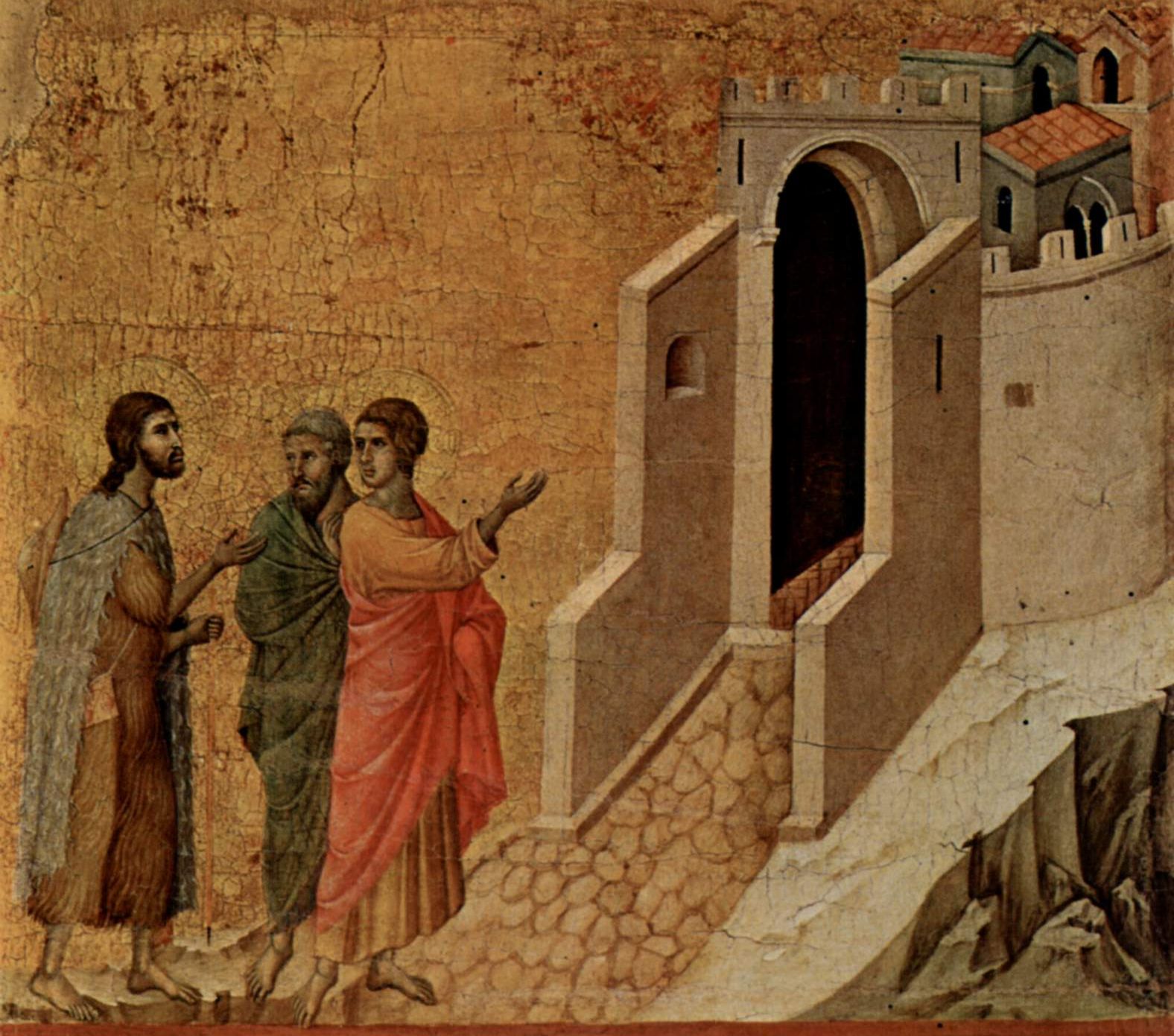On the Road to Emmaus , by Duccio , 1308-1311,