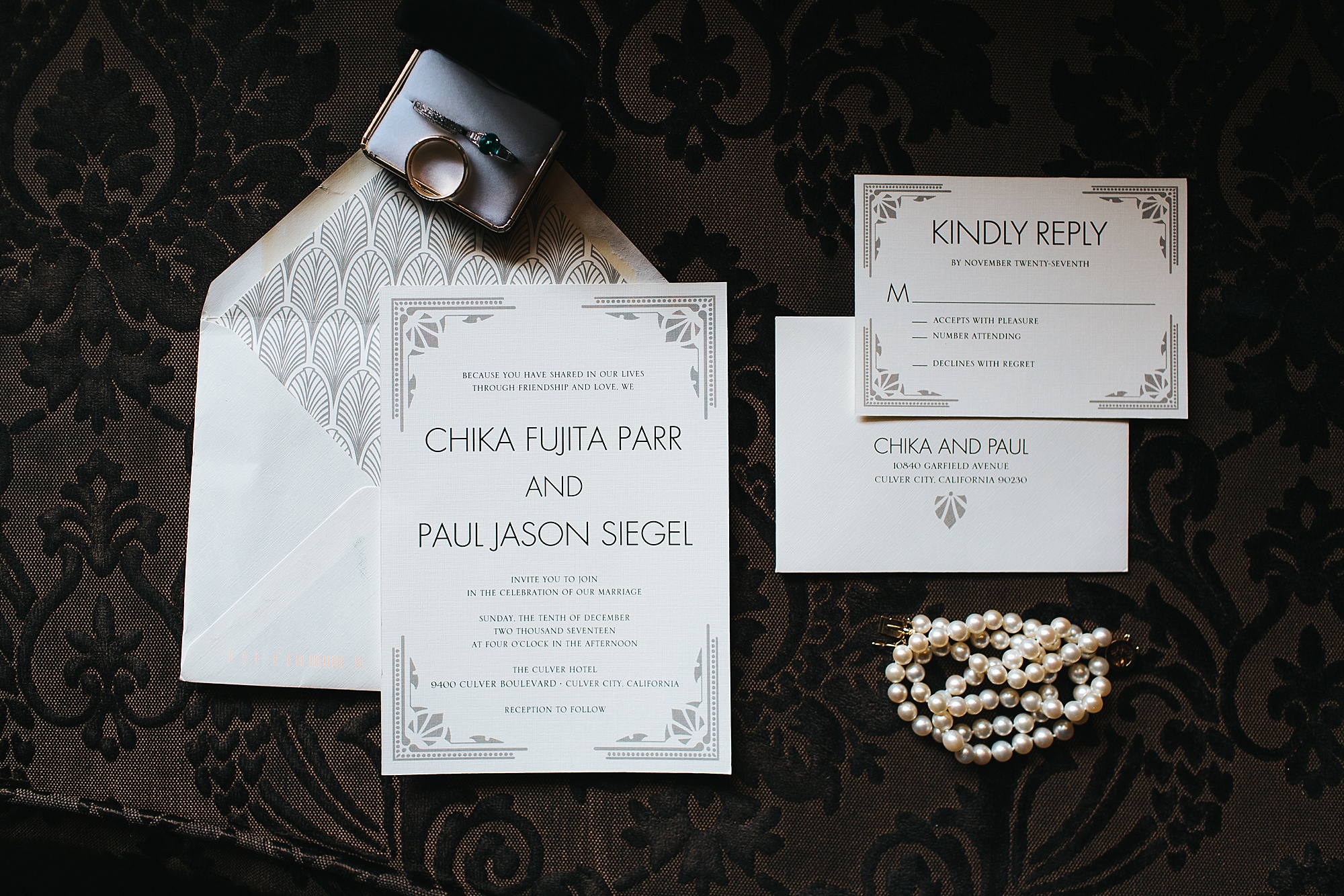 wedding invitation suite flat lay