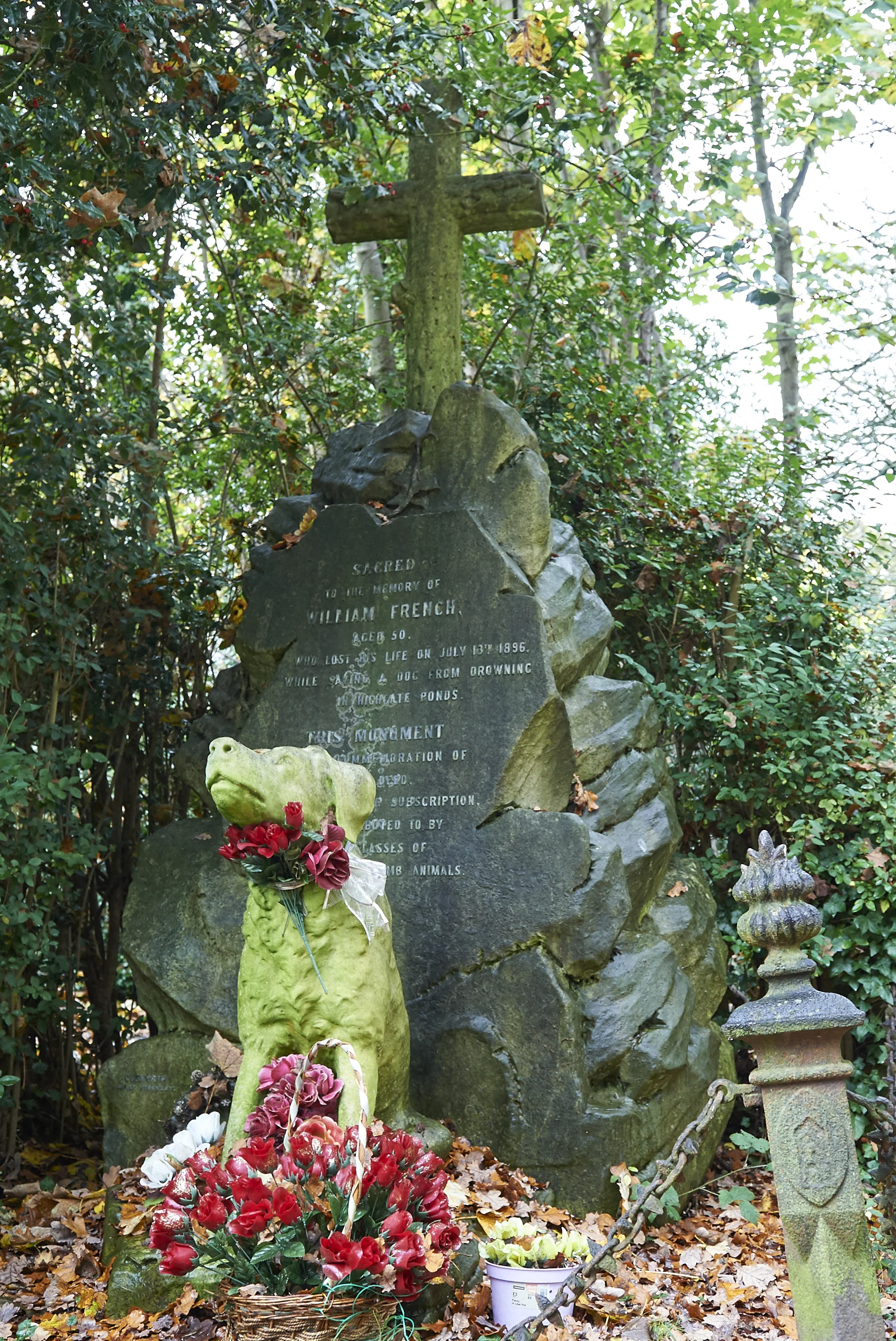 This is the resting place of a guy who jumped into Highgate Ponds to save a Dog in 1896, and lost his own life.