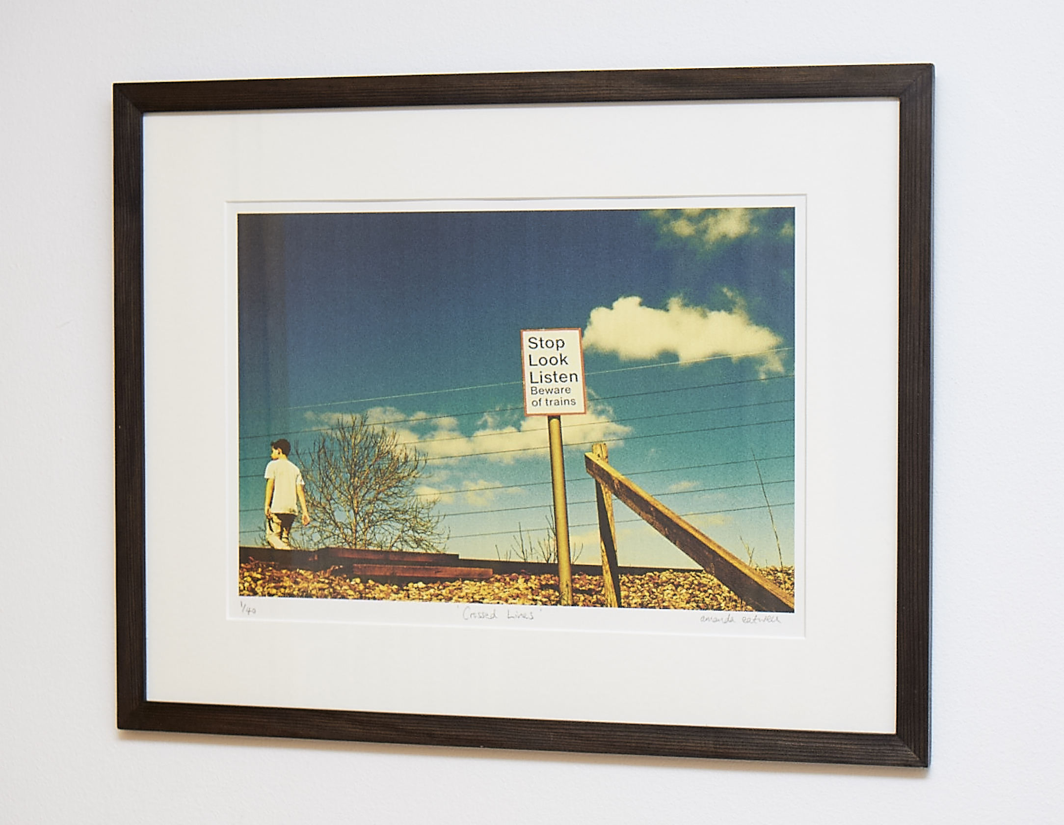 Crossed Lines Sumptuous hues make this Somerset scene look like America. Cross-processed image on Hahnemuhle German Etching Paper. Frame Size approx. 22 x 17" COST £55.00