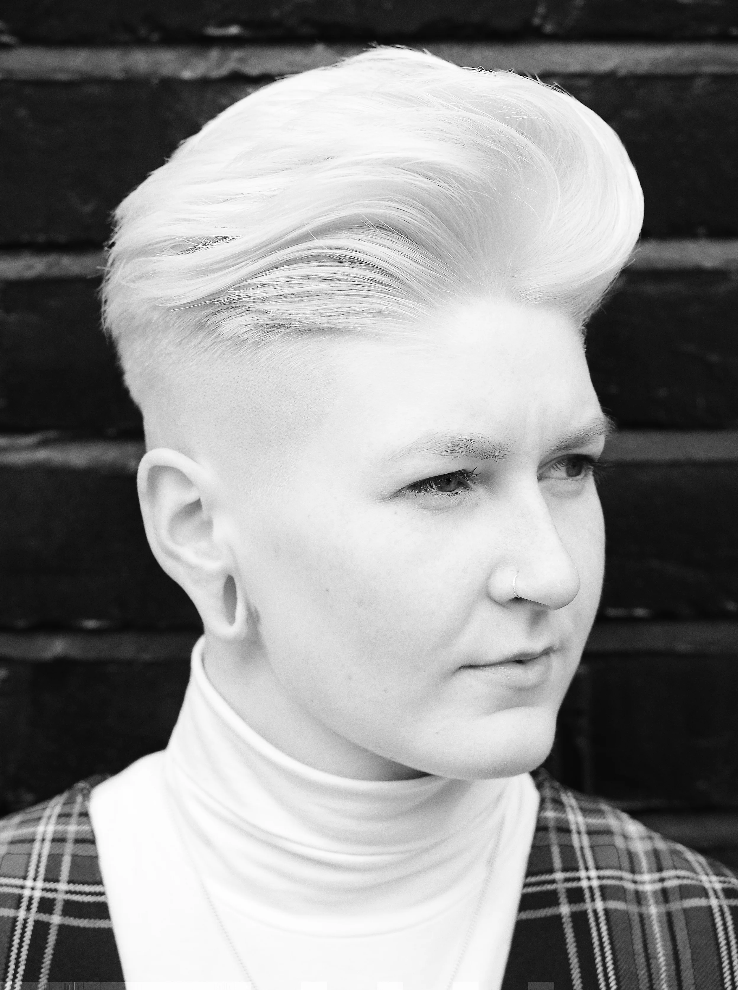 Portrait of woman with tall blonde Quiff: Photographer Amanda Eatwell