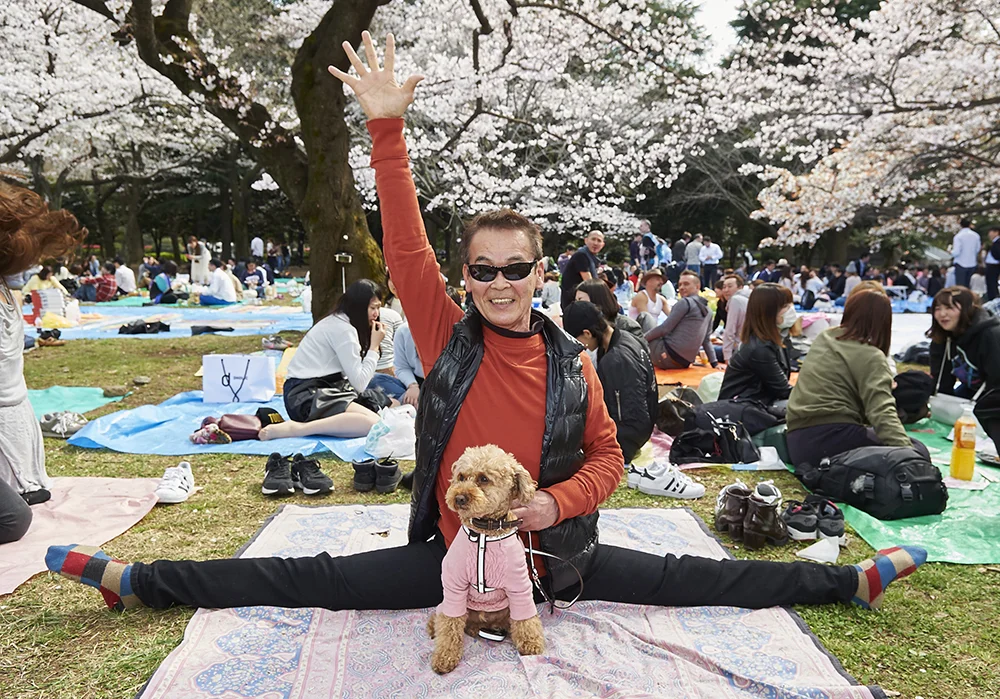 Old man doing box splits, Japan by Amanda Eatwell