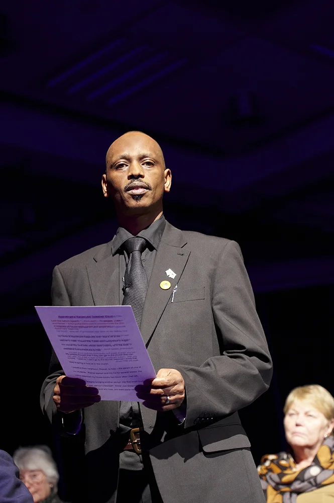 Appolinaire Kageruk photographed at a Holocaust Memorial Day Trust event