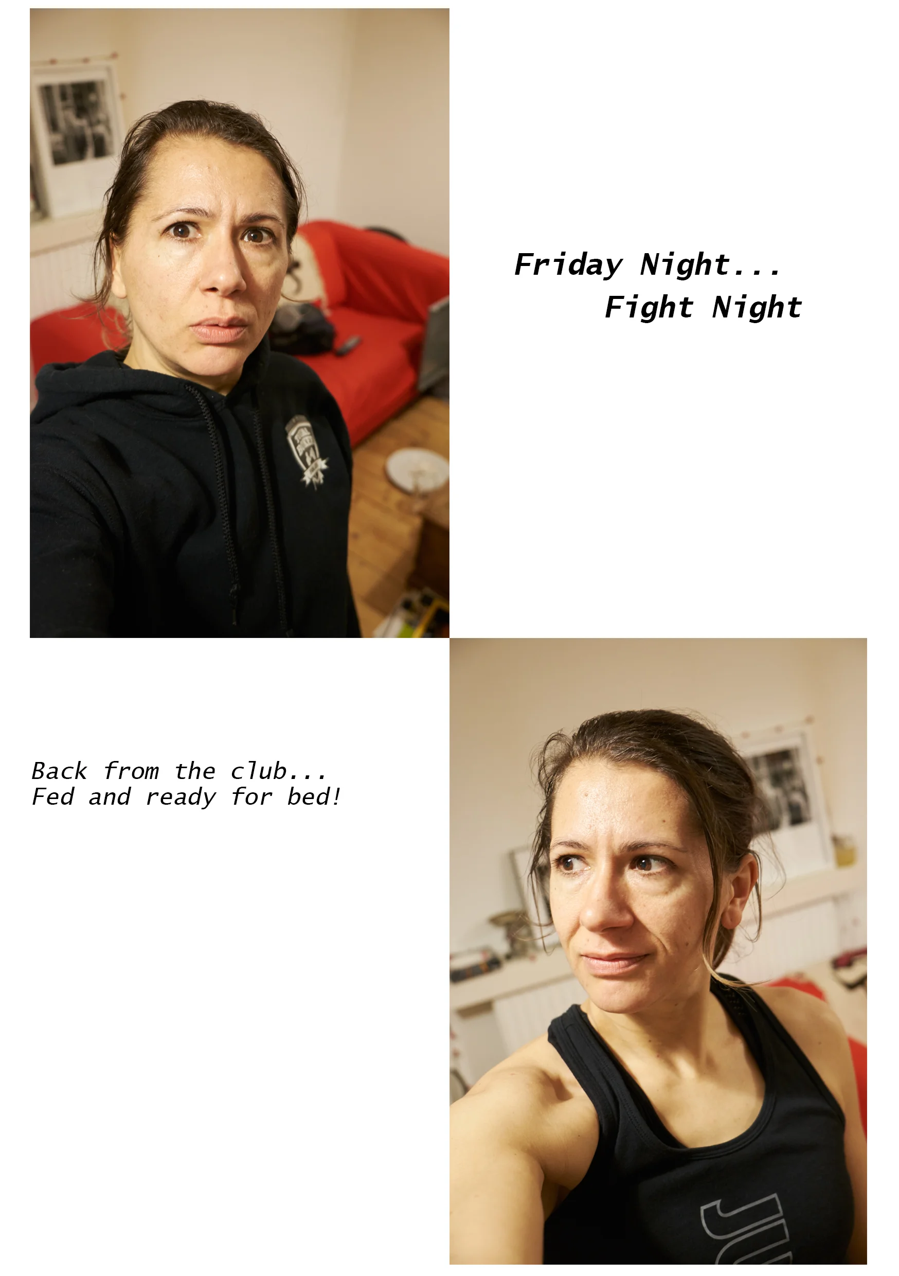 Two images of a female boxer
