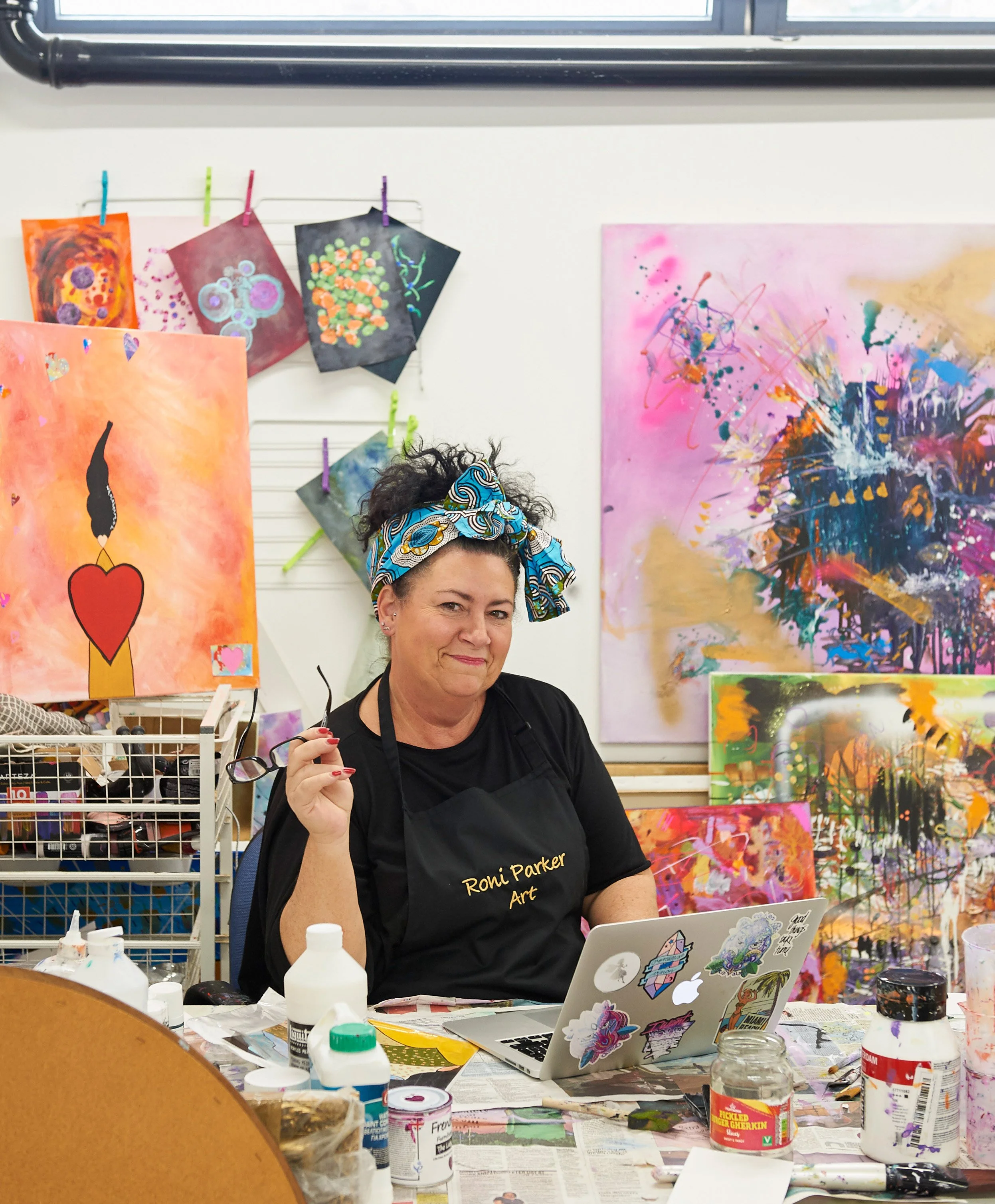 Roni Parker artist in their studio