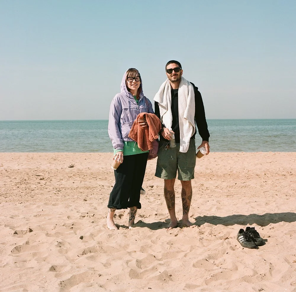 A portrait of a couple, about to leave the Beach