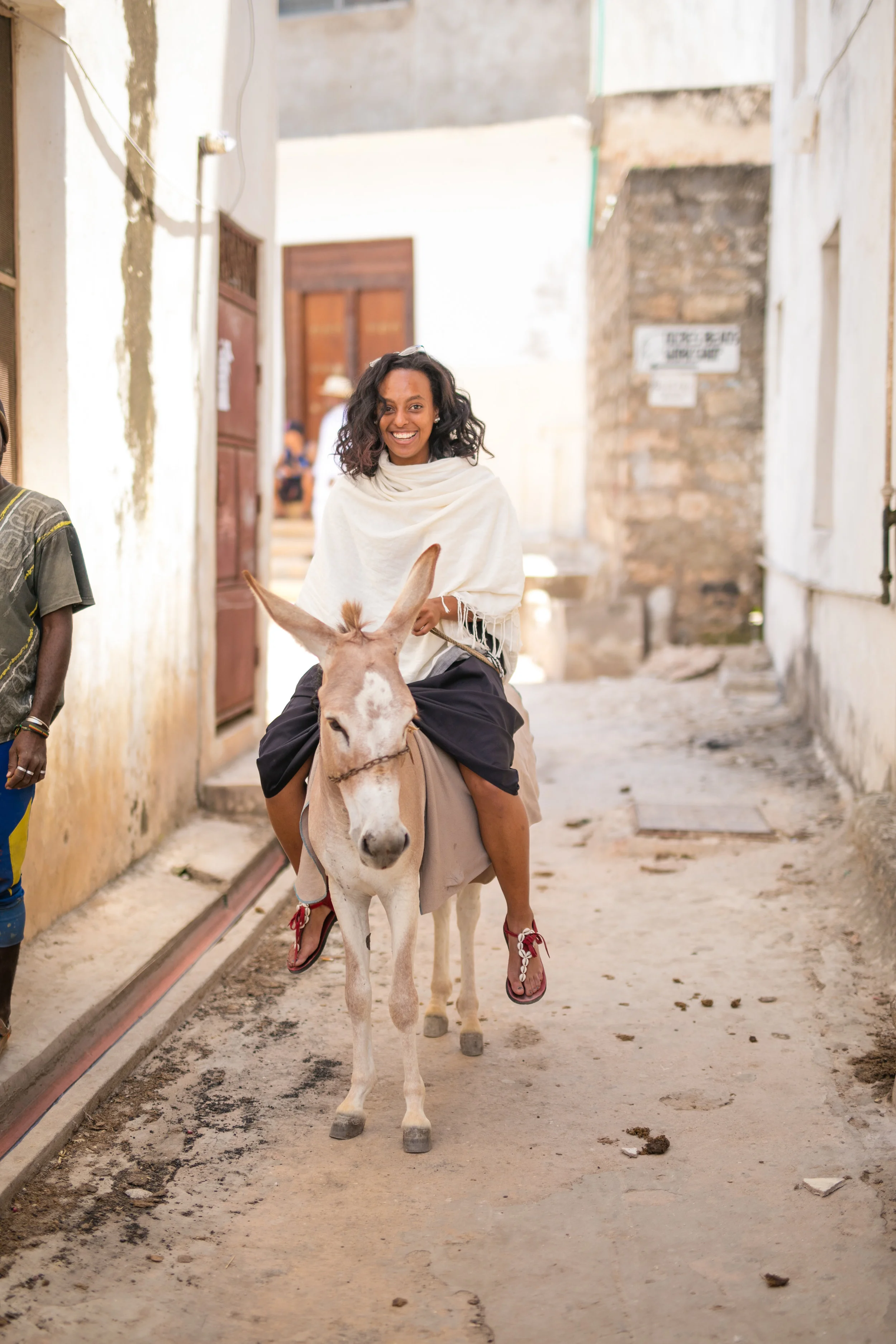 Katarina enjoying a ride through Lamu Town
