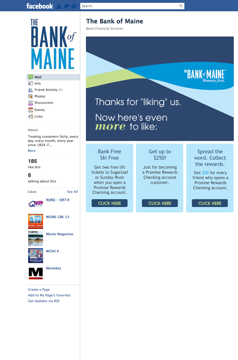 The Bank of Maine Facebook Fangate