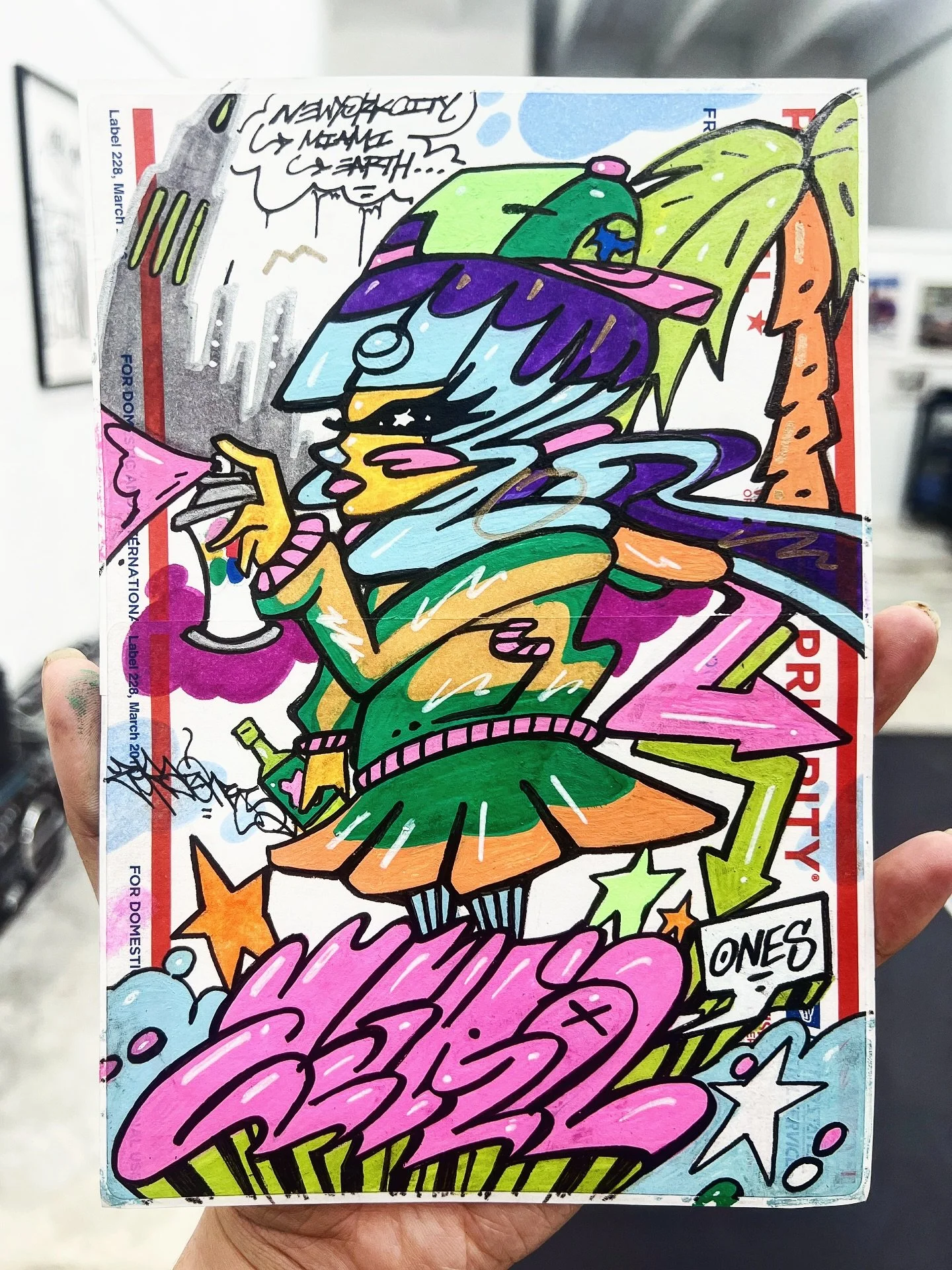 ZERA ONES 228 Slap for the Stick Em Up traveling art show 🧳

First Stop: 📡 @centralcommandmiami 🍊

#stickerslap #label228