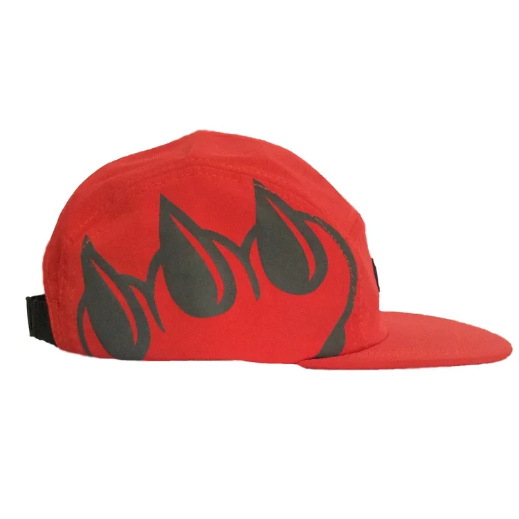 Red baseball cap with black Clawmoney claw icon design.