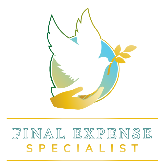 A logo featuring a stylized white dove holding an olive branch in its beak, with a circular background in shades of blue and green. Below, the text reads 'FINAL EXPENSE' in light blue capital letters.